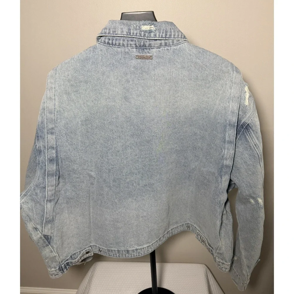 Youngla Distressed Swaggy Zipper Jean Jacket Light Blue YP5042 Mens XL